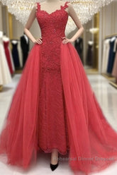 Sweetheart Mermaid Semi Formal Prom Dresses Lace Beaded Removable Skirt